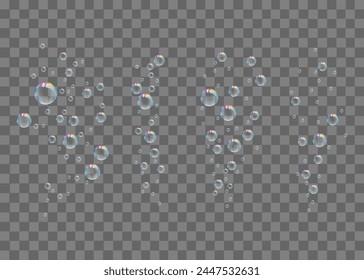 Set of air bubbles on a transparent background. 3D bubbles in rainbow colors. Bubbles overlay.