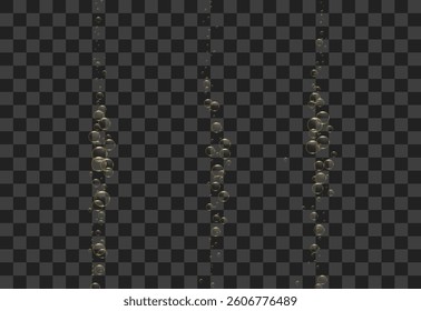 Set of air bubbles, soda water or champagne. Realistic 3d vector illustration isolated on transparent background.