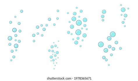 Set of air bubbles in water. Underwater world. Aquarium or pond. Summer water. Isolated on white background. Illustration in cartoon style. Flat design. Vector art