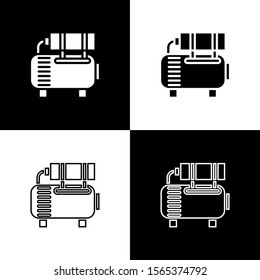 Set Air compressor icon isolated on black and white background.  Vector Illustration