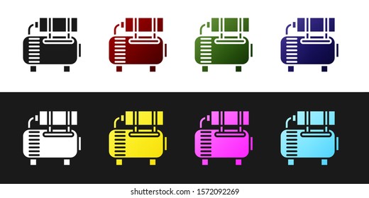 Set Air compressor icon isolated on black and white background.  Vector Illustration