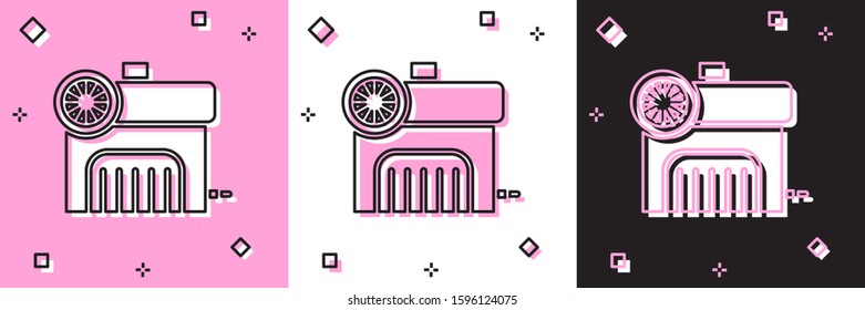 Set Air compressor icon isolated on pink and white, black background.  Vector Illustration