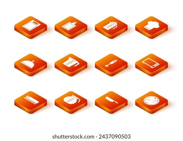 Set Air conditioner, Coffee pot, Covered with tray, Measuring cup, Frying pan, Blender, Cutting board and Microwave oven icon. Vector