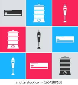 Set Air conditioner , Double boiler  and Blender  icon. Vector