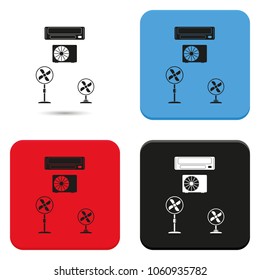 Set of air conditioner and fan flat vector icons.
