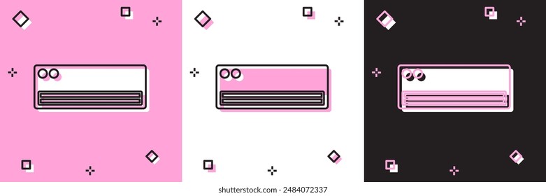Set Air conditioner icon isolated on pink and white, black background. Split system air conditioning. Cool and cold climate control system.  Vector