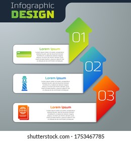 Set Air conditioner, Lighthouse and Passport. Business infographic template. Vector