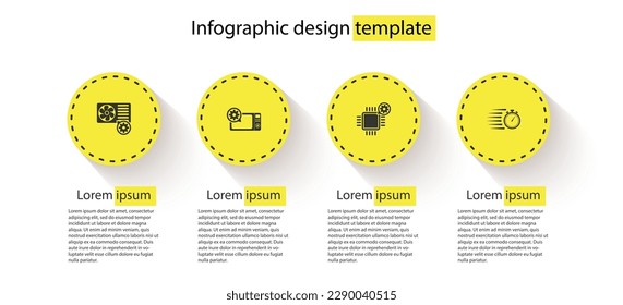 Ajuste el ajuste del aire acondicionado, el horno de microondas, el procesador y el reloj de suspensión. Plantilla de infografía empresarial. Vector