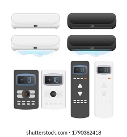 Set of air conditioners 3d. Realistic vector air conditioner.