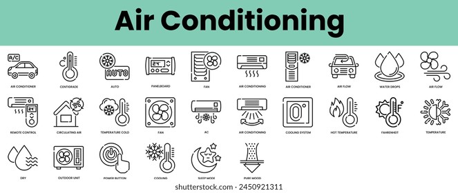 Set of air conditioning icons. Linear style icon bundle. Vector Illustration