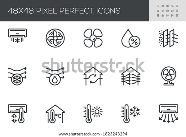 Set of Air Conditioning Vector Line Icons. Air\
Cooling, Fan, Humidity, Air Circulation, Ventilation. Editable\
Stroke. 48x48 Pixel\
Perfect.
