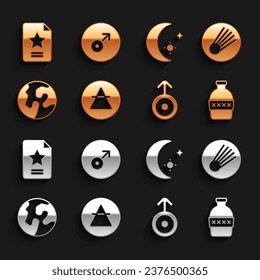 Set Air element, Comet, Bottle of water, Symbol Uranus, Earth globe, Moon and stars, Star constellation zodiac and Mars symbol icon. Vector