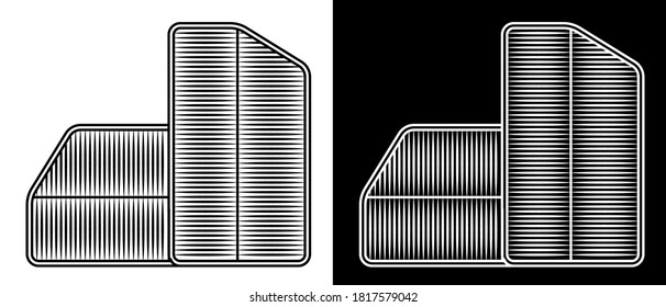 conjunto de filtros de aire para el interior del coche. Aire acondicionado en el coche. Mantenimiento en el taller de servicios. Vector