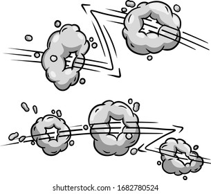 Set of air flow. Funny element of comics and cartoons. Comic movement of steam and smoke. Hand-drawn illustration. Track, trace and trajectory