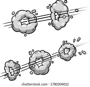 Conjunto de flujo de aire. Divertido elemento de historietas y dibujos animados. Pista, traza y trayectoria. Movimiento cómico de vapor y humo. Ilustración dibujada a mano