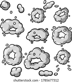 Conjunto de flujo de aire. Ilustración dibujada a mano. Divertido elemento de historietas y dibujos animados. Movimiento cómico de vapor y humo