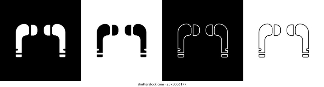 Set Air headphones icon icon isolated on black and white background. Holder wireless in case earphones garniture electronic gadget.  Vector Illustration