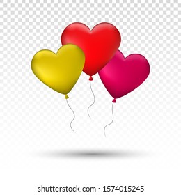 
Set of air hearts with shadow on an abstract background. Design element