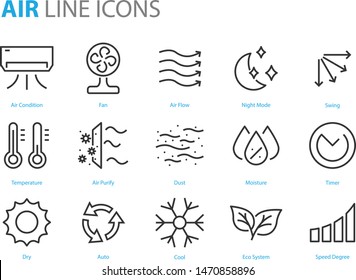 set of air icons, air condition, heater, dust, temperature, purify
