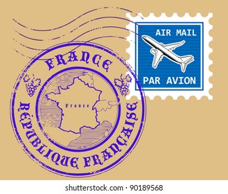 Set of air mail symbols, France, vector illustration