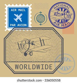 Set of air mail symbols, vector illustration