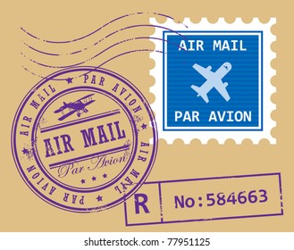 Set of air mail symbols, vector illustration