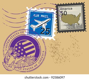 Set of air mail symbols, vector illustration
