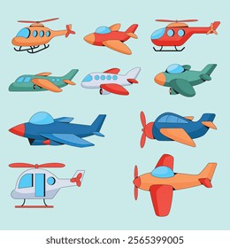 Set Air Plane cartoon icon Illustration