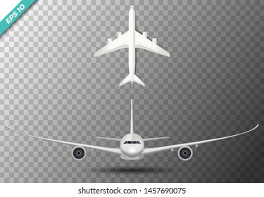 Set of air plane front side and top illustration. vector