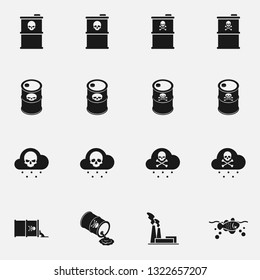 Set of air pollution black and white vector icon.