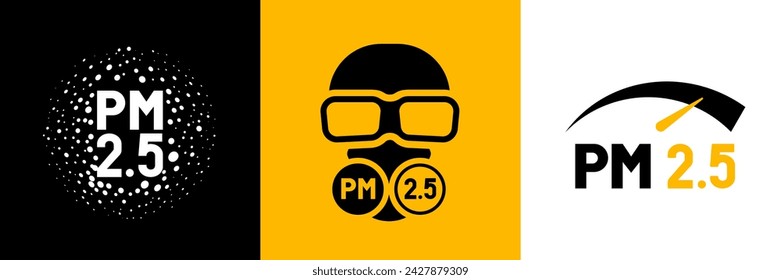 Set of air pollution icons. Particulate matter and health concept