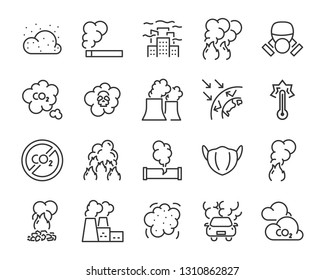 Set Of Air Pollution Icons, Such As, Smoke, Dust, Gas, Industry, Pm 2.5