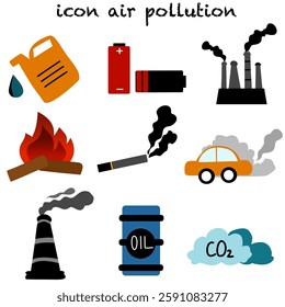 Set of air pollution icons. Air pollution symbols and icons. Collection of solid vector icons