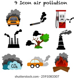 Set of air pollution icons. Air pollution symbols and icons. Collection of solid vector icons