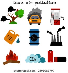 Set of air pollution icons. Air pollution symbols and icons. Collection of solid vector icons