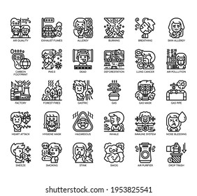 Set of Air Pollution thin line and pixel perfect icons for any web and app project. 