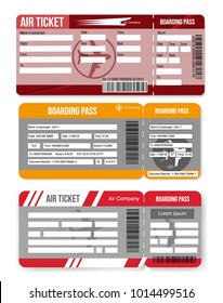 Set Air tickets. Boarding pass tickets template isolated on white background. Vector illustration