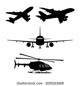 set of air transport equipment silhouettes.