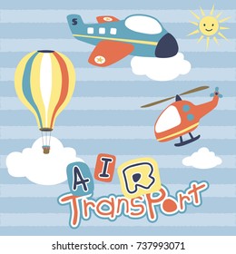 set of air transportations, vector cartoon illustration