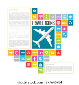 Set of air traveling flat icons - vector illustration