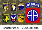 Set of Airborne unit patch isolated on camouflage background. Vector illustration.