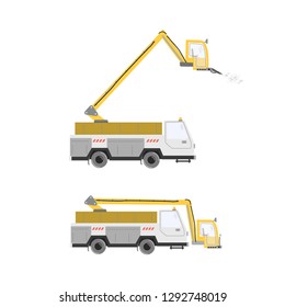 Set of aircraft deicer trucks. Vector illustration
