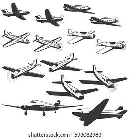 set of aircraft icons isolated on white background. Design elements for logo, emblem, sign. Vector illustration.