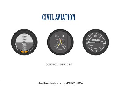 Set of aircraft instruments. Control of devices collection. Vector illustration