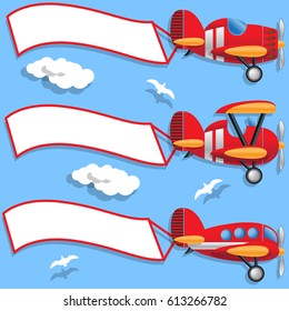 Set of aircraft with ribbon. Side view. Vector illustration.