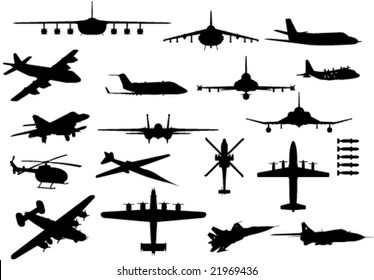 Set of aircraft silhouettes