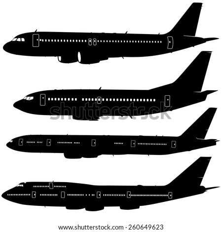 Set  aircraft silhouettes.  vector illustration 