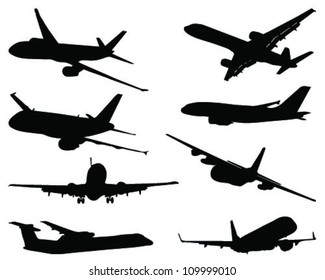 Set of aircraft silhouettes-vector