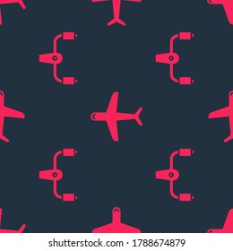 Set Aircraft steering helm and Plane on seamless pattern. Vector