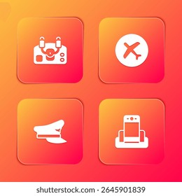 Definir o leme de direção da aeronave, Plane, chapéu piloto e ícone do aeroporto detector de metais. Vetor